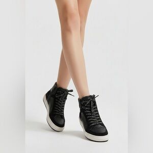 $498 Zadig & Voltaire High Top Sneakers Womens Black Side Zip Size 8 EU 39